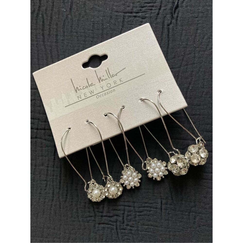 NEW Nicole Miller Rhinestone and Pearl Earring Set